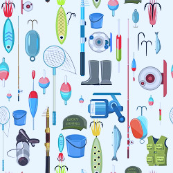 Goods For Fishing Equipment And Accessories For Recreation And Hunting On  Reservoirs Sale Of Fishing Rods And Clothing Seamless Pattern Illustration  Vector Stock Illustration - Download Image Now - iStock